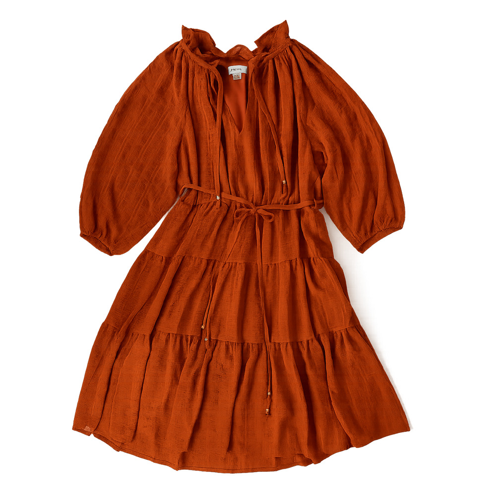 Calvin Klein Boho Cottagecore Prairie Ruffle Dress Beachy Sz 8 Burnt Orange - Picture 8 of 8